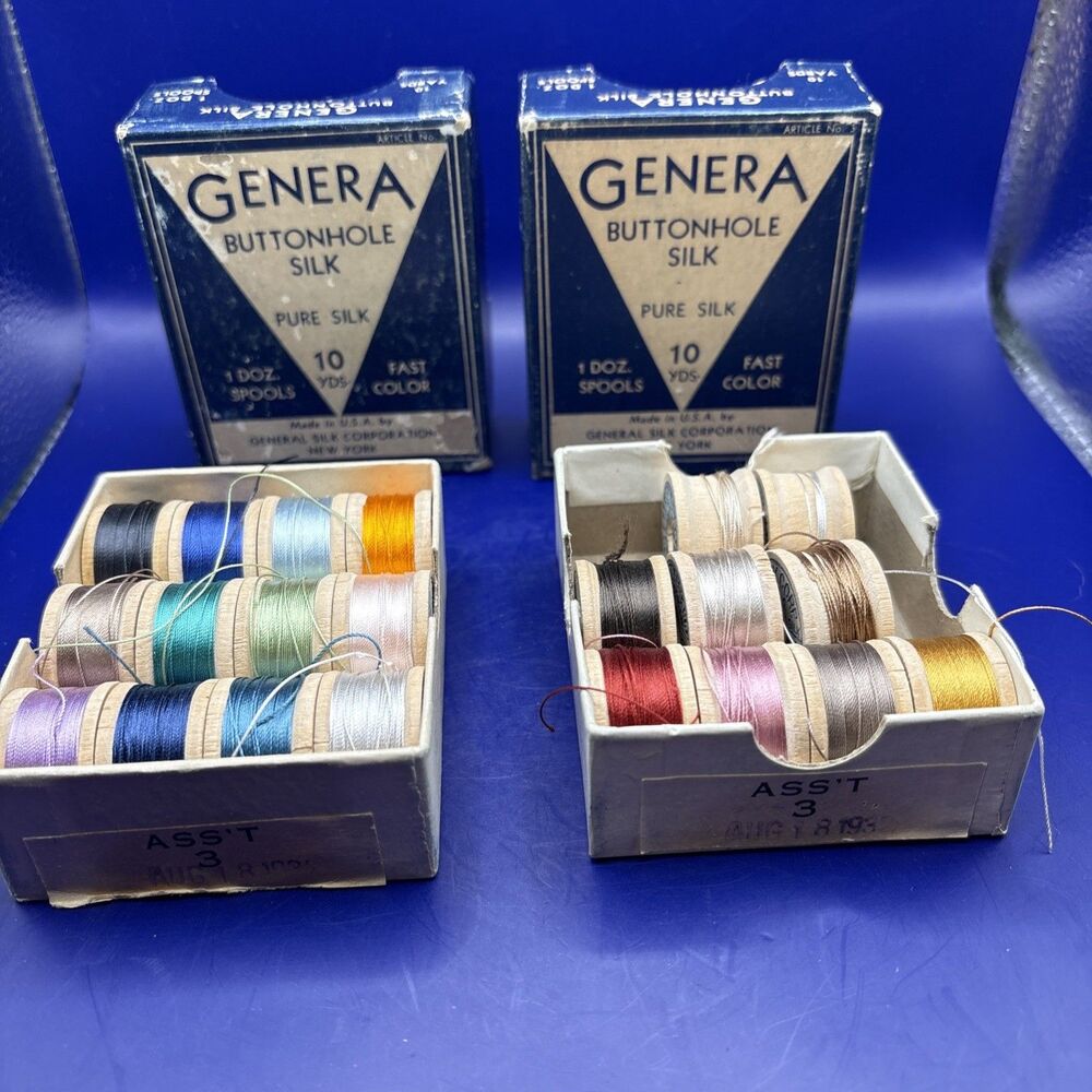 Vintage Silk Sewing Thread Large Lot of 21 Wood Spools, Assorted Brands Colors